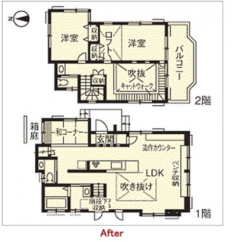 使わない部屋を吹き抜けにする工夫で 開放感あふれるldkに 戸建リノベーション事例 Suvaco スバコ