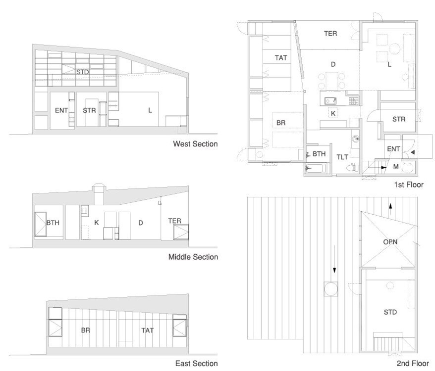 3断面の家 - 寒冷地のコンパクト住居の間取り図