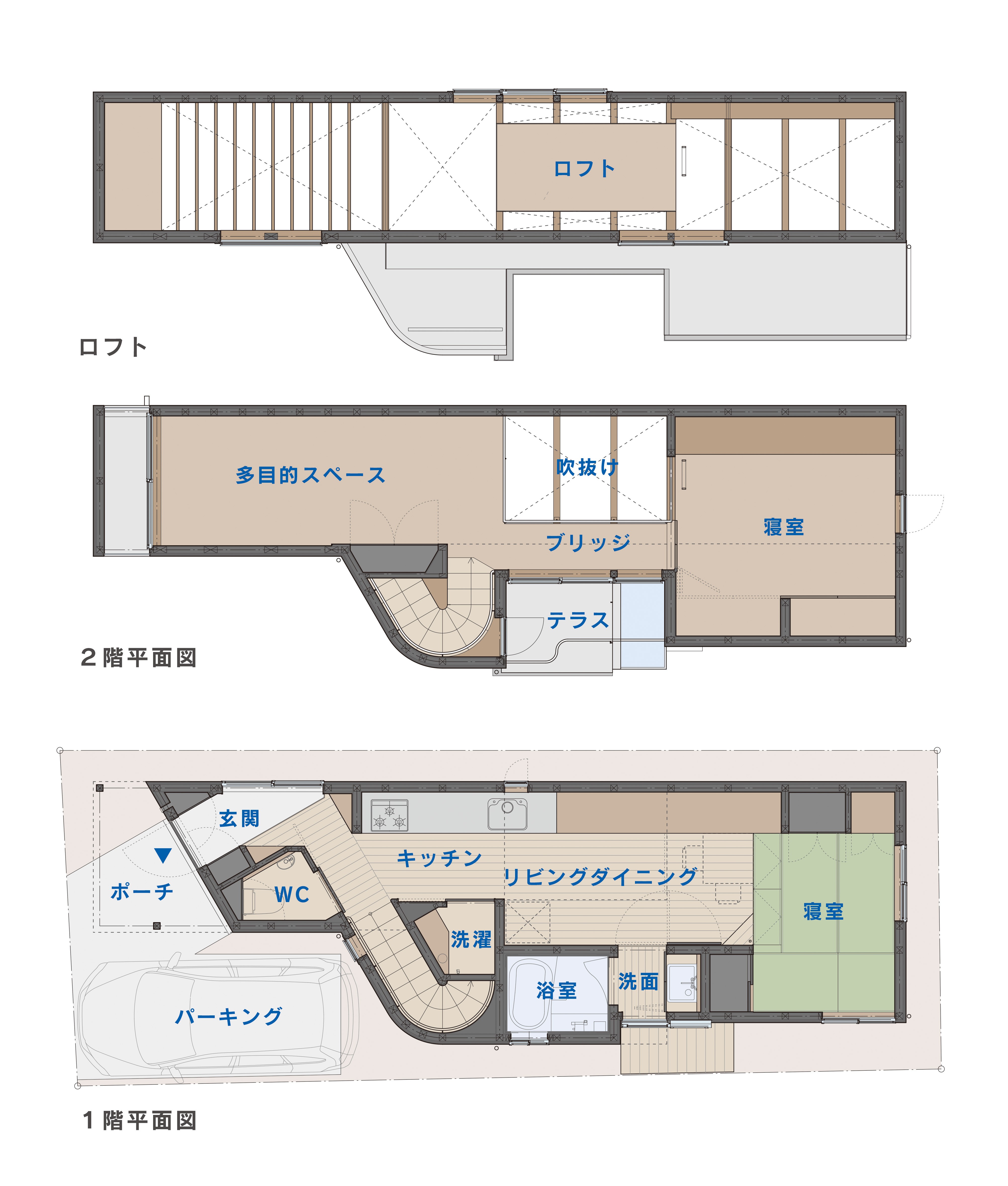 三軒茶屋の家：狭小間口の白の間取り図