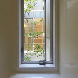 阿倍野の家 (中庭を浴窓からを眺望できるバスルーム)
