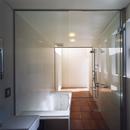 中庭と水盤のある家｜上新田の家の写真 テラコッタのルーフテラスに繋がる　ガラス張りバスルーム