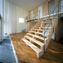 階段の家 (大階段とリビング)