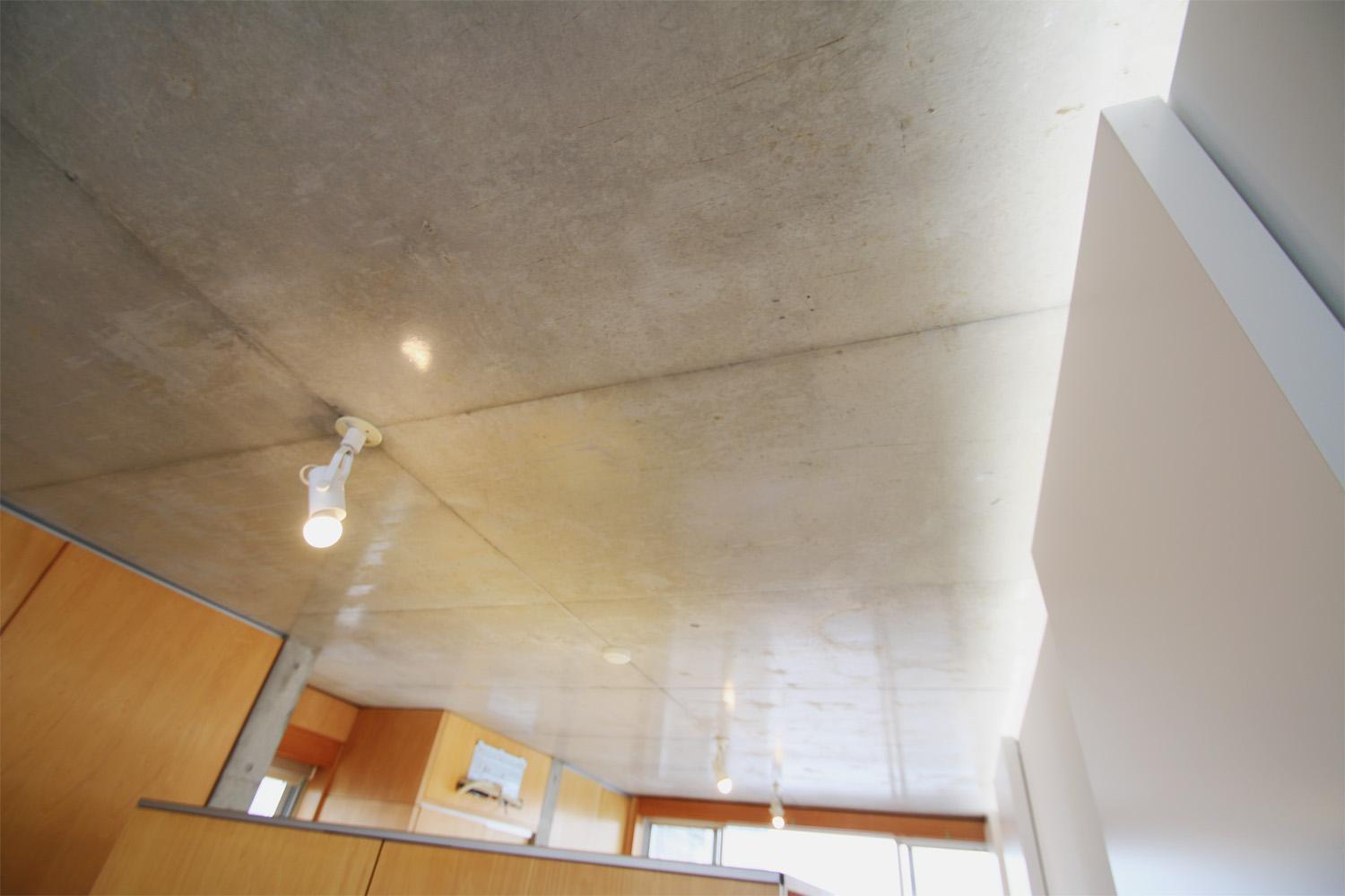 リビングダイニング事例：居室天井（RCと木と間接照明と。シンプル１Kの洗練された空間）