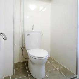 タイル敷きのトイレ (減室リノベーションで素材と質感を楽しむ)