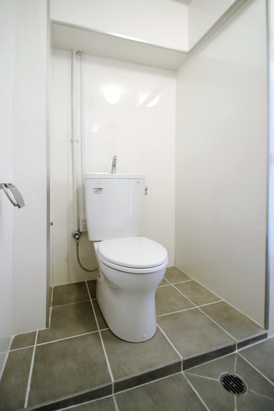 タイル敷きのトイレ (減室リノベーションで素材と質感を楽しむ)