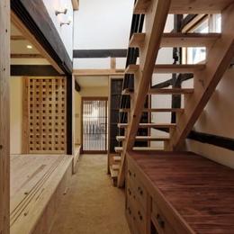 今井町の家ー伝統的町家を新しく開発した耐震フレームで現代のライフスタイルにあったリノベーションを実現ー (玄関・土間・階段)