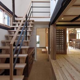 今井町の家ー伝統的町家を新しく開発した耐震フレームで現代のライフスタイルにあったリノベーションを実現ー-土間・階段