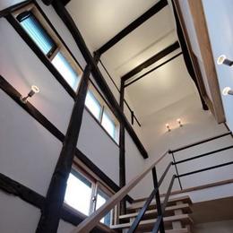今井町の家ー伝統的町家を新しく開発した耐震フレームで現代のライフスタイルにあったリノベーションを実現ー (階段)