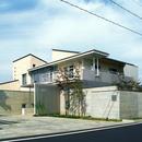 RC造の三世代住宅｜六条の家の写真 外観は水平線を強調したのびやかなデザイン