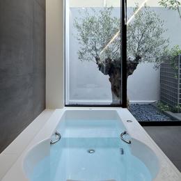 浜田山の家－ギャラリースタイルの家、ミニマリズムの調べ－ (オリーブの見える浴室)