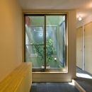 陽が降り注ぐライトコートのある家/東京都阿佐ヶ谷の家の写真 ライトコートに接する玄関の土間スペース
