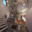 大口の家の写真 玄関にあるシンボルツリー-ライトアップ