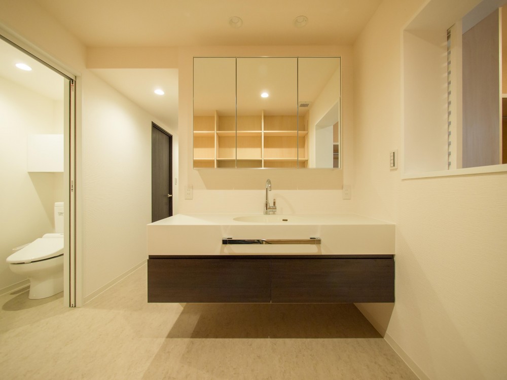 白妙の家～タイルと石材によるラグジュアリーリノベーション (バックヤードの洗面スペース)