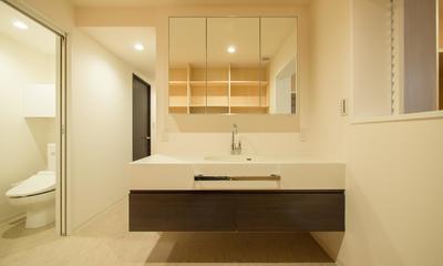 白妙の家～タイルと石材によるラグジュアリーリノベーション (バックヤードの洗面スペース)