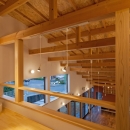 （東京都あきる野市）武蔵増戸のR屋根の家の写真 階段を上がった2階のホールは，家族が共同で使う書斎コーナー（流し付き）