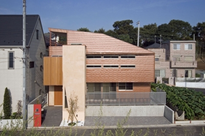 茶色のガルバリウム鋼板が特徴の外観 (埼玉県和光市の区画整理地の家)