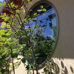 植栽と丸窓 (結　〜丸窓のある木の家〜)