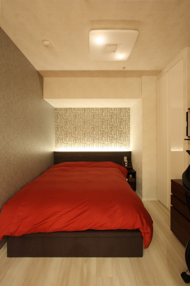 ベッドルーム事例：寝室（新築マンション・オプション工事  壁面収納のデザイン）