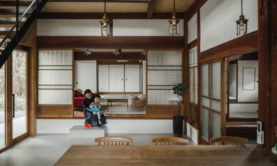 古民家カフェみたいな日本家屋リノベーション（下戸山の家リノベーション） (リビング)