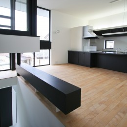 ミニマルデザインのハコ型の家 (2階リビング)
