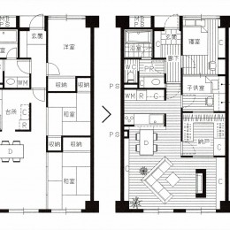Before After の図面 木に包まれたマンションリフォーム リビングダイニング事例 Suvaco スバコ