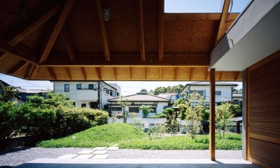 軒下空間と繋がる庭｜ナガレノイエ　―大きな屋根とテーブルの家