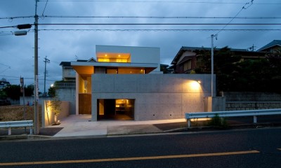 名古屋市T邸～混構造のガレージハウス (外観夜景)