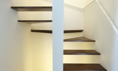 名古屋市T邸～幾つもの外部空間を内包する家 (間接照明で照らされたスケルトン階段)