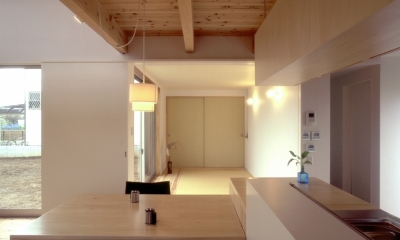 東松山のＬ型ボックス／Ｍｏさんの家 (畳スペースと全開閉引き戸でつながるﾘﾋﾞﾝｸﾞ･ﾀﾞｲﾆﾝｸﾞ)
