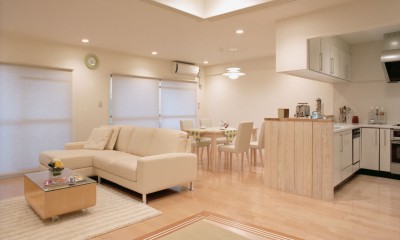 岡崎のマンション　– 斜めに切り取られた和室が空間の可能性を広げる – (和室よりダイニングを見る)