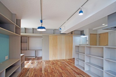 LDKから個室の眺め (カグ　ノ　モリ　- 壁面全面造作家具のリノベーション -)