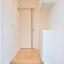 白で統一されたシンプルでコンパクトなお家の写真 玄関ホール