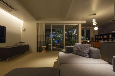 living room (御殿山・W house 〜オリジナルキッチンと造作家具が調和したマンションリノベーション〜)