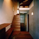 【登り梁の家】　  都会の狭小地に建つ山小屋の写真 玄関・階段