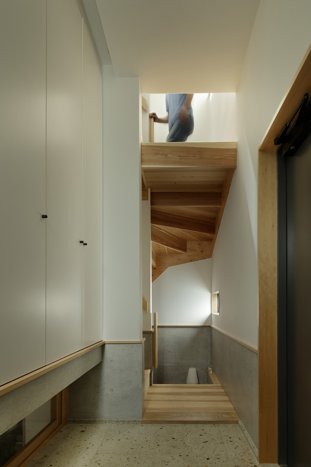桜上水の住宅 / 半地下と屋上の効果 (玄関と階段)