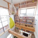 兵庫県Kさん邸：吹抜け一面に、本棚をの写真 壁一面の本棚 ２階