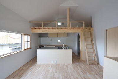 ダイニングキッチン・ロフト (木々と木の窓の家)