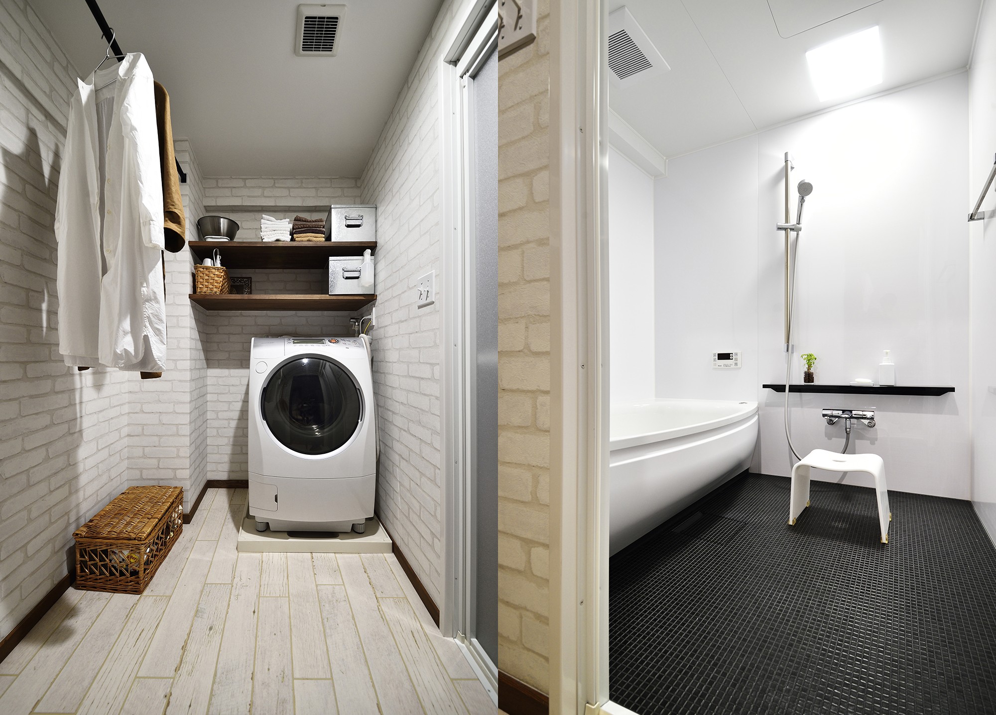 バス/トイレ事例：白を基調としたランドリー&浴室（体にやさしい家づくり）