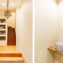 エステサロンのある家｜狭小住宅リノベーションの写真 居住用玄関＆トイレ