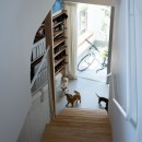 スキユハウス　―犬と暮らす、ねじれ屋根の家―の写真 階段から土間を見おろす