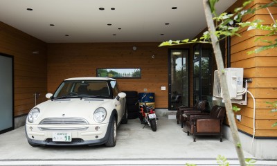 ガレージ｜Slow life　琵琶湖を望む別荘に緑を感じ住む　彦根新海浜の家