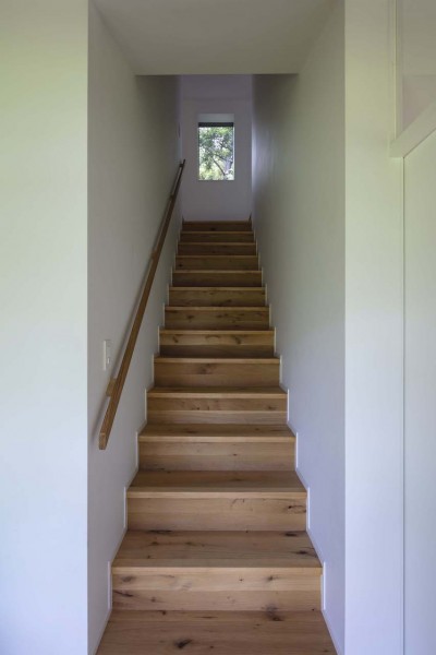 内観：階段 (長い平面でもコンパクトな動線、自然を楽しむ庭のある住まい)