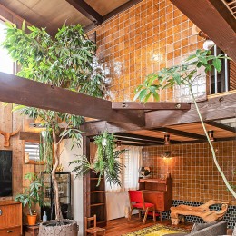 ヴィンテージ家具と植物と木とテグラがつくりだす空間　東琵琶湖の家-リビング