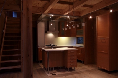 緑豊かな敷地環境を継承する木造スケルトンハウス (キッチン)