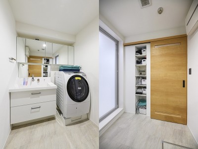 すっきりシンプルな洗面&脱衣室 (木のぬくもりあふれる空間)