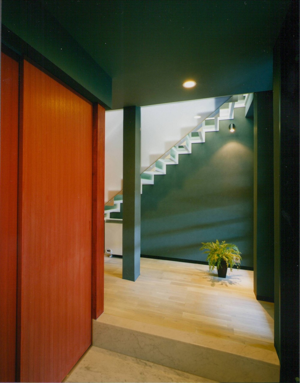 ガラス階段の家～透明ガラス階段が家中に光をとどける家～ (玄関)