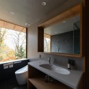 森に降りる家　玄関から降りると広がる景色の写真 洗面台とトイレ