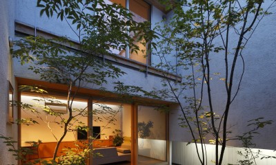 高台に建つ通り土間のあるコートハウス「花屋敷の住居」 (中庭)
