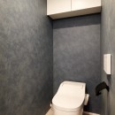 鮮やかな色のタイルペニンシュラキッチンの写真 トイレ