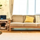 幸せな実家2世帯住宅リノベーションの写真 木製フレームのソファとサイドテーブル